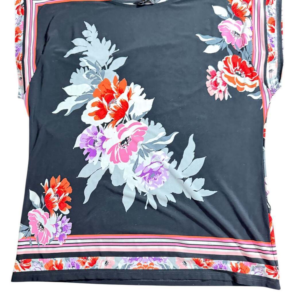 Investments Floral Blouse Women’s Medium Black Pink Border Print Top